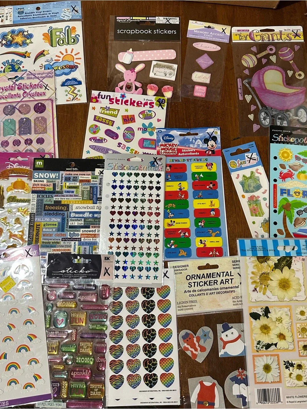 Assorted Party & Scrapbooking Stickers - Blue, White, Green Mix
